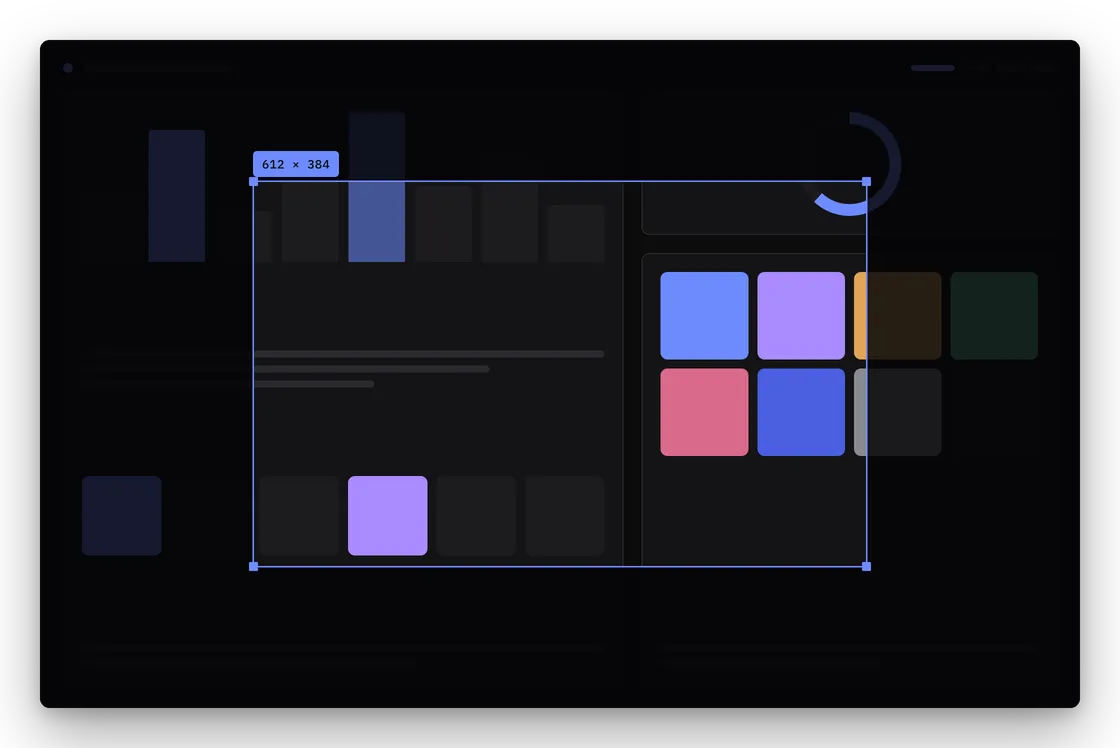 Area capture in Simplify my Shot: the screen dimmed behind a selection with a live size readout